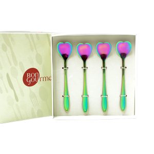 CONJUNTO 4 COLHERES AÇO INOX P/CHÁ HEART RAINBOW