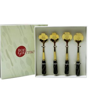 CONJUNTO DE COLHERES EM INOX FLOWER GOLD