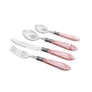 FAQUEIRO 24 PEÇAS DE AÇO INOX MOTHER PEARL ROSA LUXO