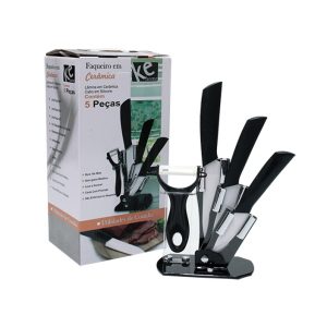 KIT CERAMICA 3 FACAS E 1 DESCASCADOR