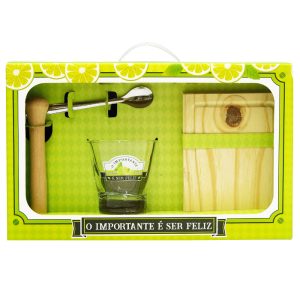 KIT CAIPIRINHA 4PÇS COPO 350ML “O IMPORTANTE E SER FELIZ”