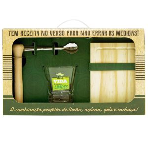 KIT CAIPIRINHA 4PÇS COPO 350ML BRASFOOT “SE A VIDA TE ENVIAR LIMÕES”