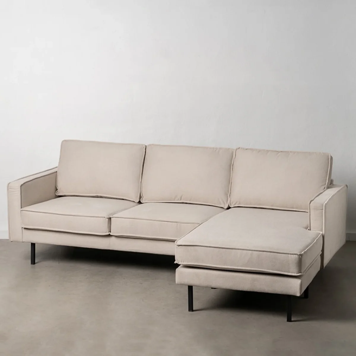 Sofá 3 Lugares com Chaise Longue Bege - Image 2