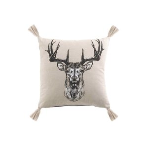Almofada Capa Removível Pompom Algodão Estampado Cambraia Liso Deer Chic